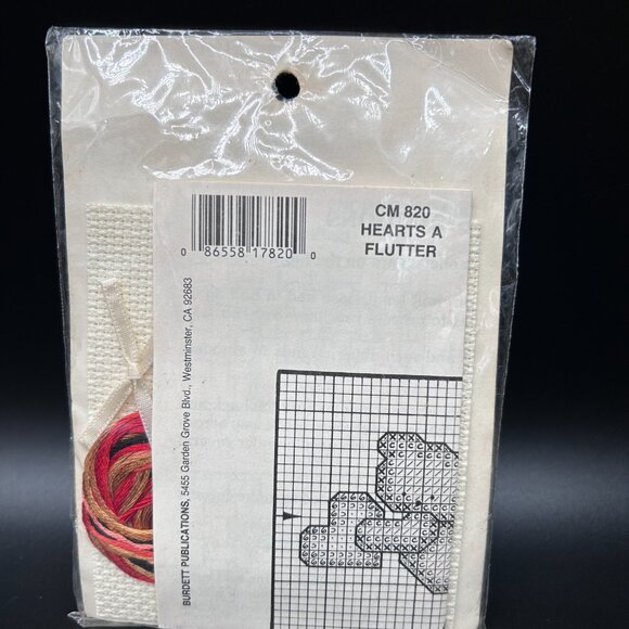 Dale Burdett Cross Stitch Kit CM 820 Hearts A Flutter Ready to Hang VTG 1987 - Picture 6 of 8